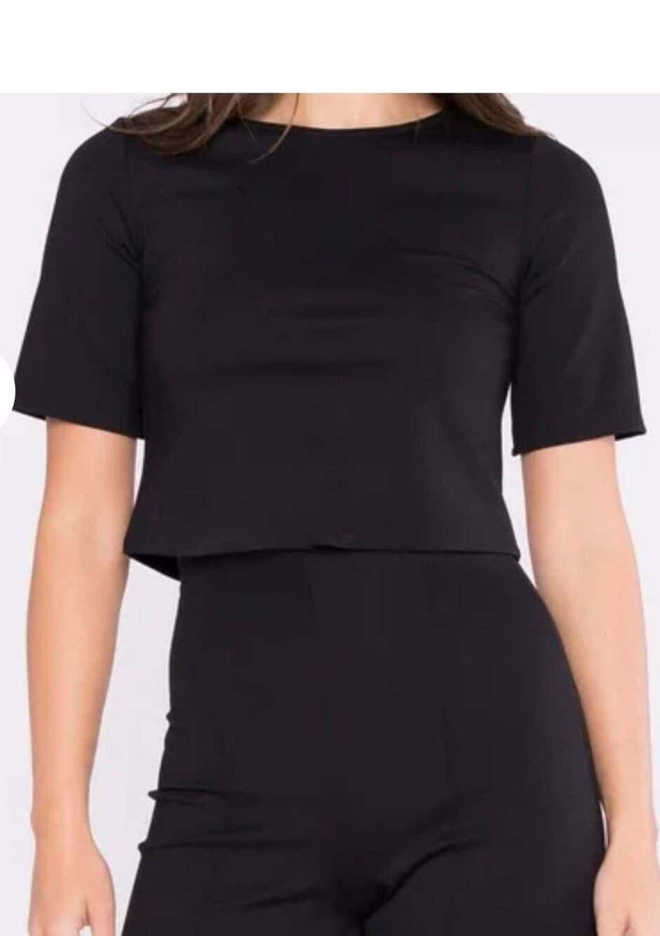 Ripley Rader Ponte Short Sleeve Top Size 3 Black Knit Crop Blouse
